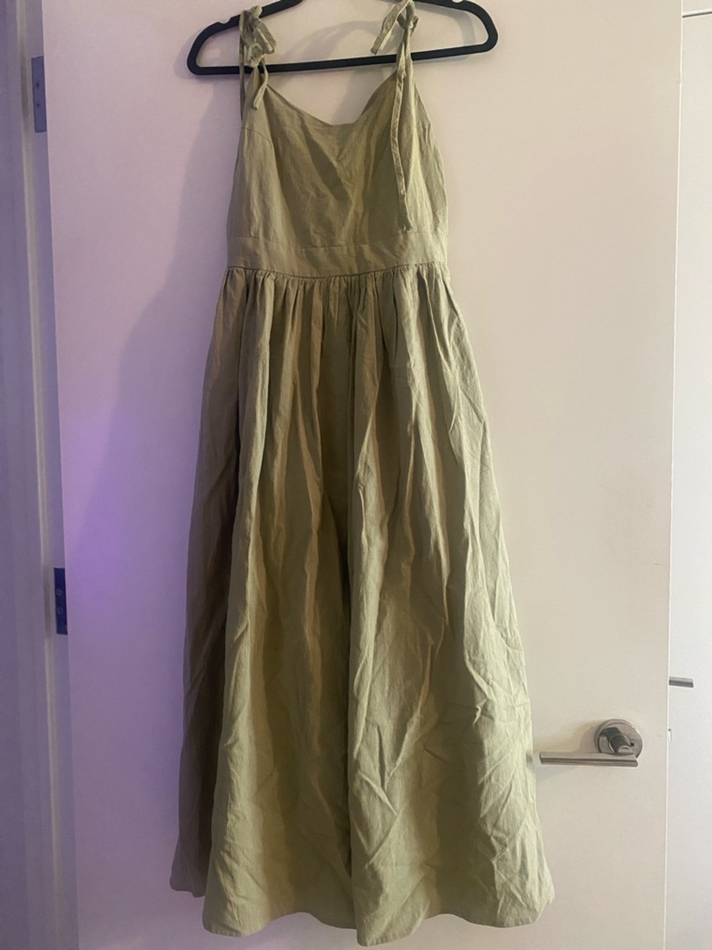 Light Olive Tie-Shoulder Maxi Dress